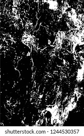 Grunge overlay layer. Abstract black and white vector background. Monochrome vintage surface with dirty pattern in cracks, spots, dots. Old wall in dark horror style design