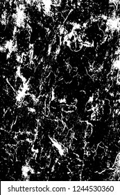 Grunge overlay layer. Abstract black and white vector background. Monochrome vintage surface with dirty pattern in cracks, spots, dots. Old wall in dark horror style design