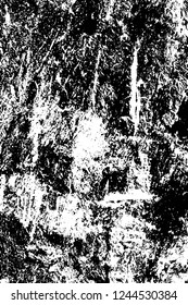 Grunge overlay layer. Abstract black and white vector background. Monochrome vintage surface with dirty pattern in cracks, spots, dots. Old wall in dark horror style design