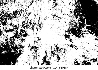 Grunge overlay layer. Abstract black and white vector background. Monochrome vintage surface with dirty pattern in cracks, spots, dots. Old wall in dark horror style design