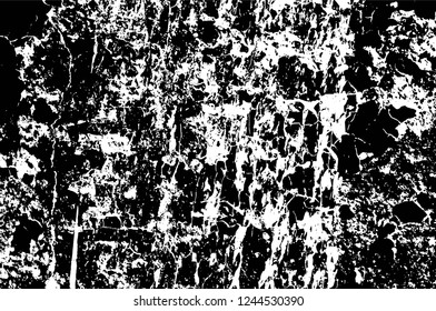 Grunge overlay layer. Abstract black and white vector background. Monochrome vintage surface with dirty pattern in cracks, spots, dots. Old wall in dark horror style design