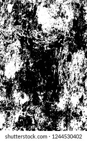 Grunge overlay layer. Abstract black and white vector background. Monochrome vintage surface with dirty pattern in cracks, spots, dots. Old wall in dark horror style design