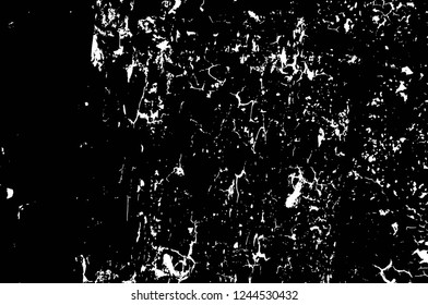 Grunge overlay layer. Abstract black and white vector background. Monochrome vintage surface with dirty pattern in cracks, spots, dots. Old wall in dark horror style design