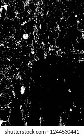 Grunge overlay layer. Abstract black and white vector background. Monochrome vintage surface with dirty pattern in cracks, spots, dots. Old wall in dark horror style design
