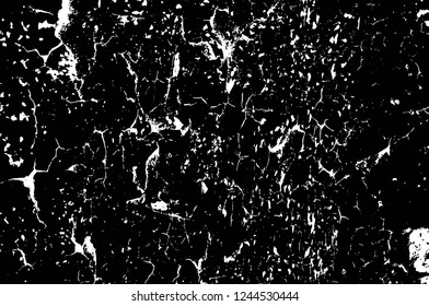 Grunge overlay layer. Abstract black and white vector background. Monochrome vintage surface with dirty pattern in cracks, spots, dots. Old wall in dark horror style design