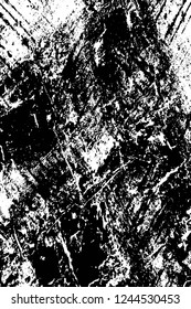 Grunge overlay layer. Abstract black and white vector background. Monochrome vintage surface with dirty pattern in cracks, spots, dots. Old wall in dark horror style design