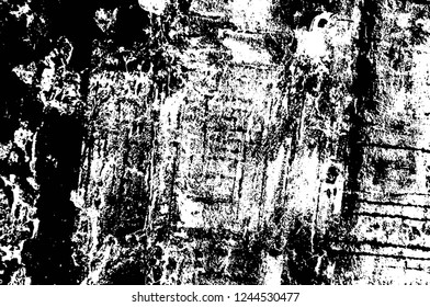 Grunge overlay layer. Abstract black and white vector background. Monochrome vintage surface with dirty pattern in cracks, spots, dots. Old wall in dark horror style design