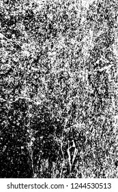 Grunge overlay layer. Abstract black and white vector background. Monochrome vintage surface with dirty pattern in cracks, spots, dots. Old wall in dark horror style design