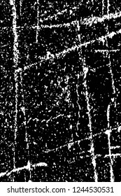 Grunge overlay layer. Abstract black and white vector background. Monochrome vintage surface with dirty pattern in cracks, spots, dots. Old wall in dark horror style design