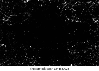 Grunge overlay layer. Abstract black and white vector background. Monochrome vintage surface with dirty pattern in cracks, spots, dots. Old wall in dark horror style design