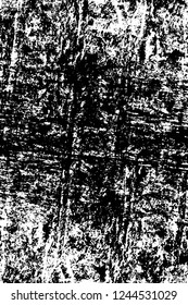Grunge overlay layer. Abstract black and white vector background. Monochrome vintage surface with dirty pattern in cracks, spots, dots. Old wall in dark horror style design