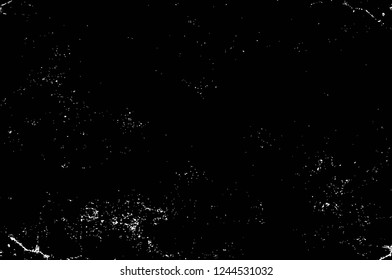 Grunge overlay layer. Abstract black and white vector background. Monochrome vintage surface with dirty pattern in cracks, spots, dots. Old wall in dark horror style design