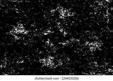 Grunge overlay layer. Abstract black and white vector background. Monochrome vintage surface with dirty pattern in cracks, spots, dots. Old wall in dark horror style design