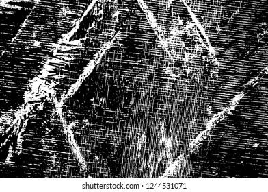 Grunge overlay layer. Abstract black and white vector background. Monochrome vintage surface with dirty pattern in cracks, spots, dots. Old wall in dark horror style design