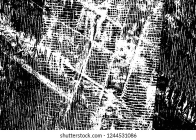 Grunge overlay layer. Abstract black and white vector background. Monochrome vintage surface with dirty pattern in cracks, spots, dots. Old wall in dark horror style design