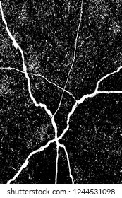 Grunge overlay layer. Abstract black and white vector background. Monochrome vintage surface with dirty pattern in cracks, spots, dots. Old wall in dark horror style design