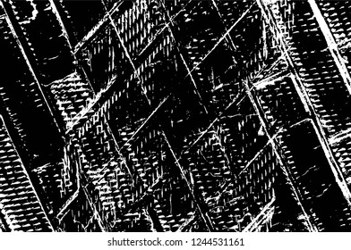 Grunge overlay layer. Abstract black and white vector background. Monochrome vintage surface with dirty pattern in cracks, spots, dots. Old wall in dark horror style design