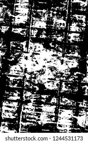 Grunge overlay layer. Abstract black and white vector background. Monochrome vintage surface with dirty pattern in cracks, spots, dots. Old wall in dark horror style design