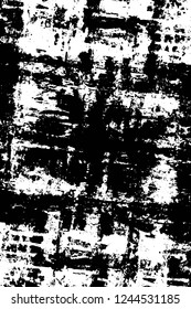 Grunge overlay layer. Abstract black and white vector background. Monochrome vintage surface with dirty pattern in cracks, spots, dots. Old wall in dark horror style design