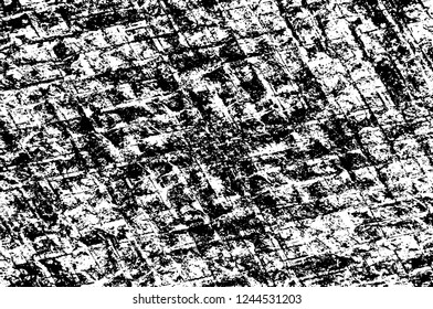 Grunge overlay layer. Abstract black and white vector background. Monochrome vintage surface with dirty pattern in cracks, spots, dots. Old wall in dark horror style design