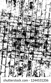 Grunge overlay layer. Abstract black and white vector background. Monochrome vintage surface with dirty pattern in cracks, spots, dots. Old wall in dark horror style design