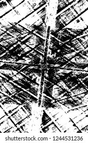 Grunge overlay layer. Abstract black and white vector background. Monochrome vintage surface with dirty pattern in cracks, spots, dots. Old wall in dark horror style design