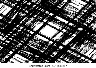Grunge overlay layer. Abstract black and white vector background. Monochrome vintage surface with dirty pattern in cracks, spots, dots. Old wall in dark horror style design