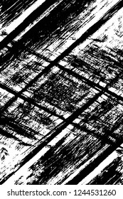 Grunge overlay layer. Abstract black and white vector background. Monochrome vintage surface with dirty pattern in cracks, spots, dots. Old wall in dark horror style design
