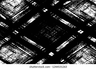 Grunge overlay layer. Abstract black and white vector background. Monochrome vintage surface with dirty pattern in cracks, spots, dots. Old wall in dark horror style design