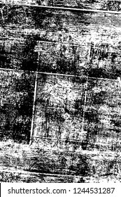 Grunge overlay layer. Abstract black and white vector background. Monochrome vintage surface with dirty pattern in cracks, spots, dots. Old wall in dark horror style design