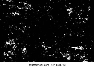 Grunge overlay layer. Abstract black and white vector background. Monochrome vintage surface with dirty pattern in cracks, spots, dots. Old wall in dark horror style design