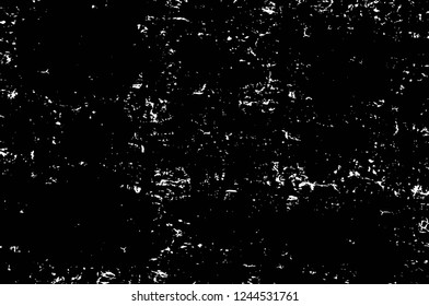 Grunge overlay layer. Abstract black and white vector background. Monochrome vintage surface with dirty pattern in cracks, spots, dots. Old wall in dark horror style design