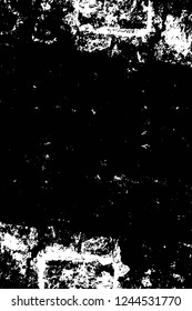 Grunge overlay layer. Abstract black and white vector background. Monochrome vintage surface with dirty pattern in cracks, spots, dots. Old wall in dark horror style design