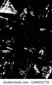 Grunge overlay layer. Abstract black and white vector background. Monochrome vintage surface with dirty pattern in cracks, spots, dots. Old wall in dark horror style design