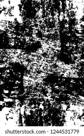 Grunge overlay layer. Abstract black and white vector background. Monochrome vintage surface with dirty pattern in cracks, spots, dots. Old wall in dark horror style design
