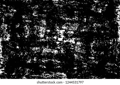 Grunge overlay layer. Abstract black and white vector background. Monochrome vintage surface with dirty pattern in cracks, spots, dots. Old wall in dark horror style design