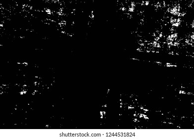 Grunge overlay layer. Abstract black and white vector background. Monochrome vintage surface with dirty pattern in cracks, spots, dots. Old wall in dark horror style design
