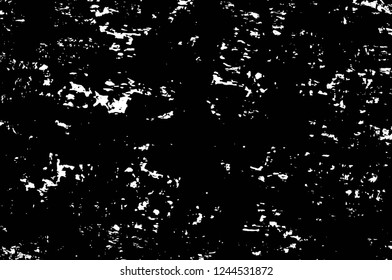 Grunge overlay layer. Abstract black and white vector background. Monochrome vintage surface with dirty pattern in cracks, spots, dots. Old wall in dark horror style design