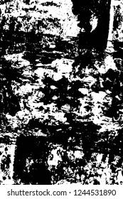 Grunge overlay layer. Abstract black and white vector background. Monochrome vintage surface with dirty pattern in cracks, spots, dots. Old wall in dark horror style design