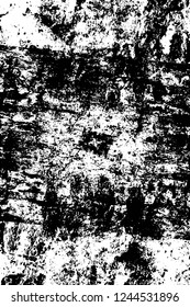 Grunge overlay layer. Abstract black and white vector background. Monochrome vintage surface with dirty pattern in cracks, spots, dots. Old wall in dark horror style design