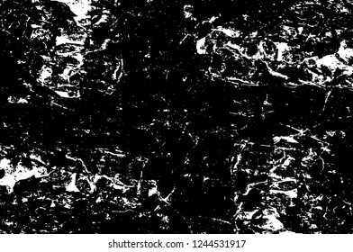 Grunge overlay layer. Abstract black and white vector background. Monochrome vintage surface with dirty pattern in cracks, spots, dots. Old wall in dark horror style design