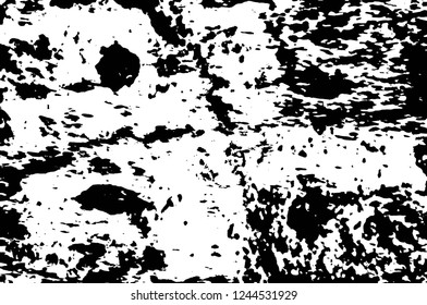 Grunge overlay layer. Abstract black and white vector background. Monochrome vintage surface with dirty pattern in cracks, spots, dots. Old wall in dark horror style design