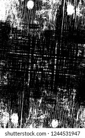 Grunge overlay layer. Abstract black and white vector background. Monochrome vintage surface with dirty pattern in cracks, spots, dots. Old wall in dark horror style design