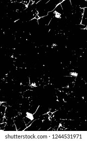 Grunge overlay layer. Abstract black and white vector background. Monochrome vintage surface with dirty pattern in cracks, spots, dots. Old wall in dark horror style design