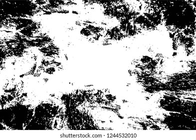 Grunge overlay layer. Abstract black and white vector background. Monochrome vintage surface with dirty pattern in cracks, spots, dots. Old wall in dark horror style design