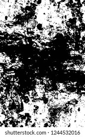 Grunge overlay layer. Abstract black and white vector background. Monochrome vintage surface with dirty pattern in cracks, spots, dots. Old wall in dark horror style design