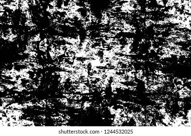 Grunge overlay layer. Abstract black and white vector background. Monochrome vintage surface with dirty pattern in cracks, spots, dots. Old wall in dark horror style design