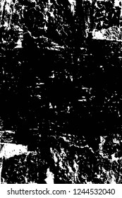 Grunge overlay layer. Abstract black and white vector background. Monochrome vintage surface with dirty pattern in cracks, spots, dots. Old wall in dark horror style design