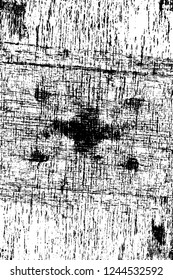 Grunge overlay layer. Abstract black and white vector background. Monochrome vintage surface with dirty pattern in cracks, spots, dots. Old wall in dark horror style design