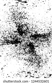 Grunge overlay layer. Abstract black and white vector background. Monochrome vintage surface with dirty pattern in cracks, spots, dots. Old wall in dark horror style design